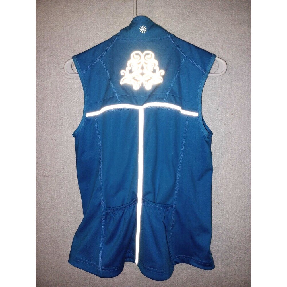 Athleta Cycling Vest Full Zip Blue Back Side Pockets Women's Sz S reflective